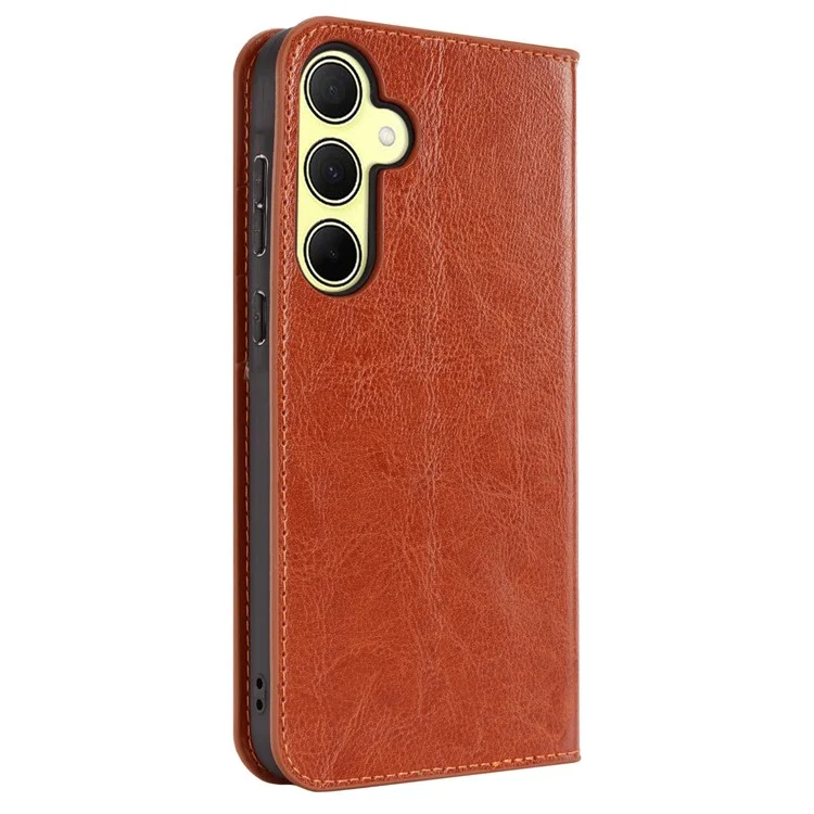 Per Samsung Galaxy A35 5G Cover Crazy Horse Texture Split Leather Stand Phone Cover - Light Brown