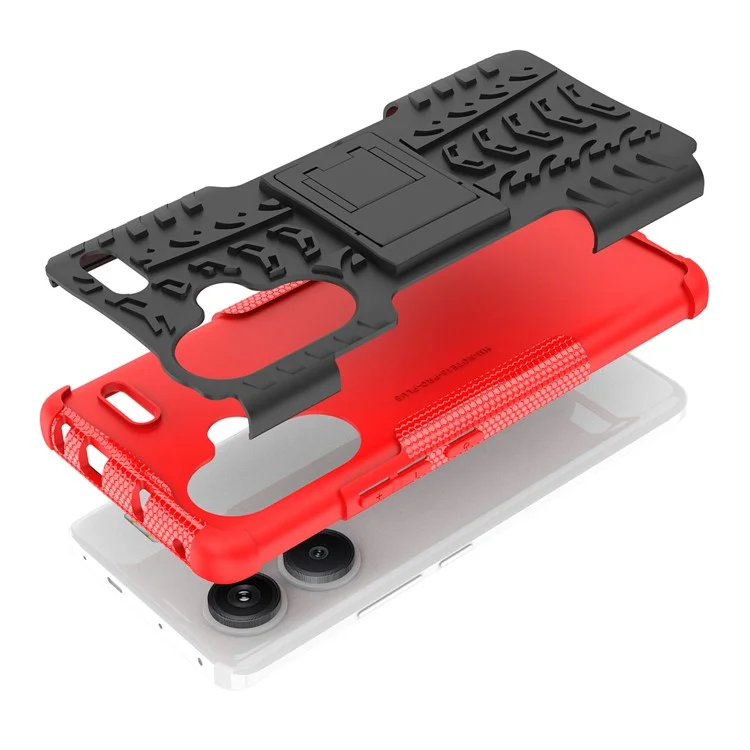 For Xiaomi Redmi Note 13 Pro+ 5G Case Tyre Pattern Design PC+TPU Phone Cover with Kickstand - Red