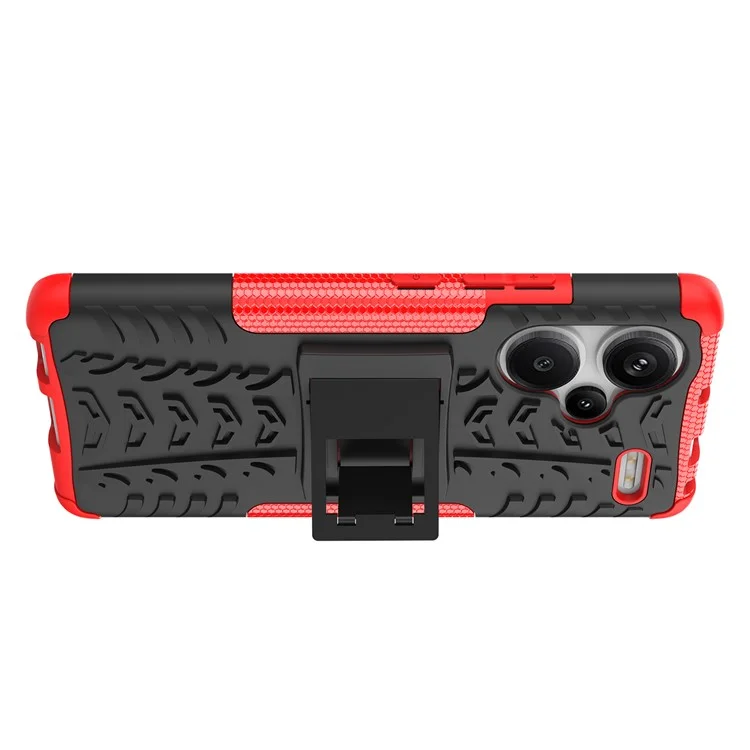 For Xiaomi Redmi Note 13 Pro+ 5G Case Tyre Pattern Design PC+TPU Phone Cover with Kickstand - Red