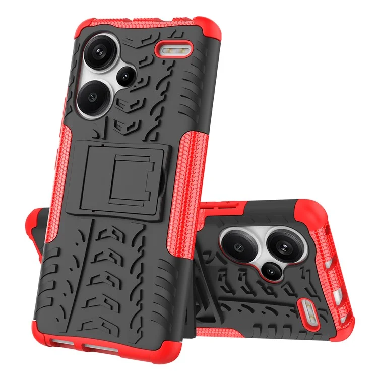 For Xiaomi Redmi Note 13 Pro+ 5G Case Tyre Pattern Design PC+TPU Phone Cover with Kickstand - Red