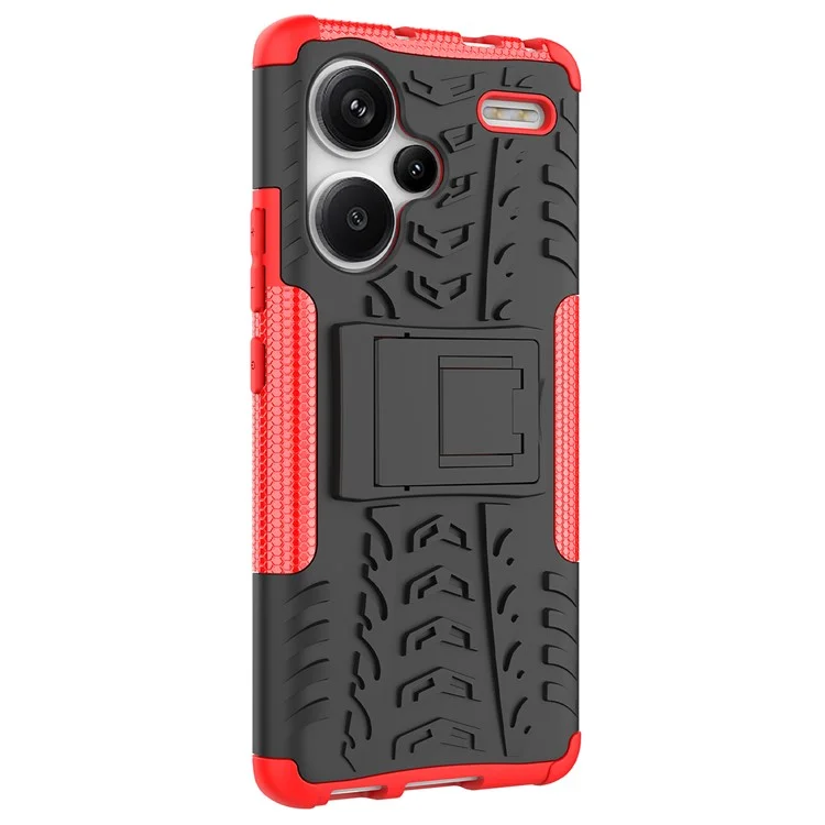 For Xiaomi Redmi Note 13 Pro+ 5G Case Tyre Pattern Design PC+TPU Phone Cover with Kickstand - Red