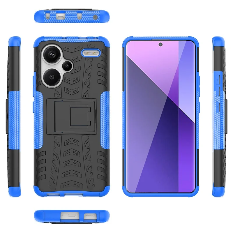 For Xiaomi Redmi Note 13 Pro+ 5G Case Tyre Pattern Design PC+TPU Phone Cover with Kickstand - Blue