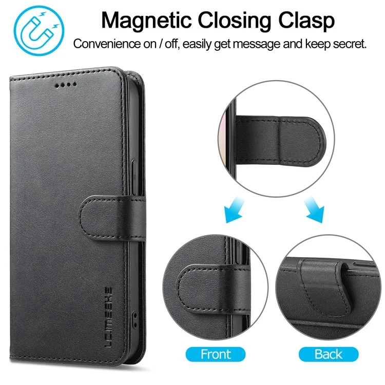 LC.IMEEKE Per iPhone SE (2024) Custodia Texture Vitello Chiusura Magnetica Stand Cover per Telefono - Nero