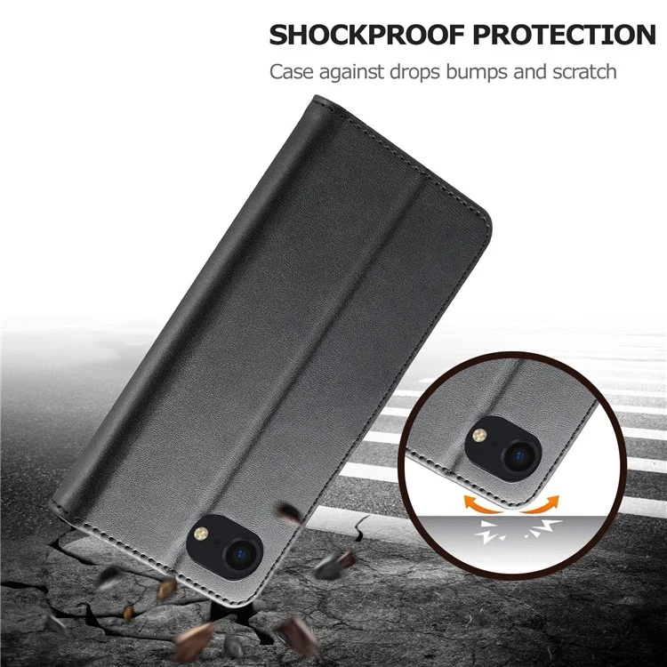 LC.IMEEKE Per iPhone SE (2024) Custodia Texture Vitello Chiusura Magnetica Stand Cover per Telefono - Nero