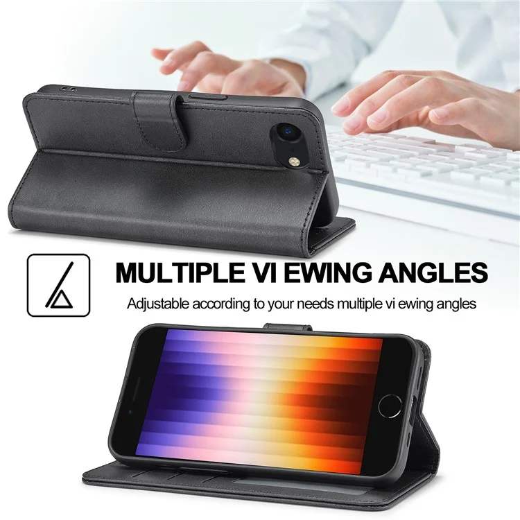 LC.IMEEKE Per iPhone SE (2024) Custodia Texture Vitello Chiusura Magnetica Stand Cover per Telefono - Nero