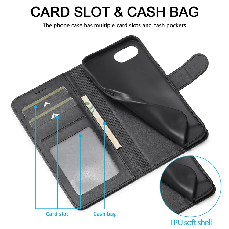 LC.IMEEKE Per iPhone SE (2024) Custodia Texture Vitello Chiusura Magnetica Stand Cover per Telefono - Nero