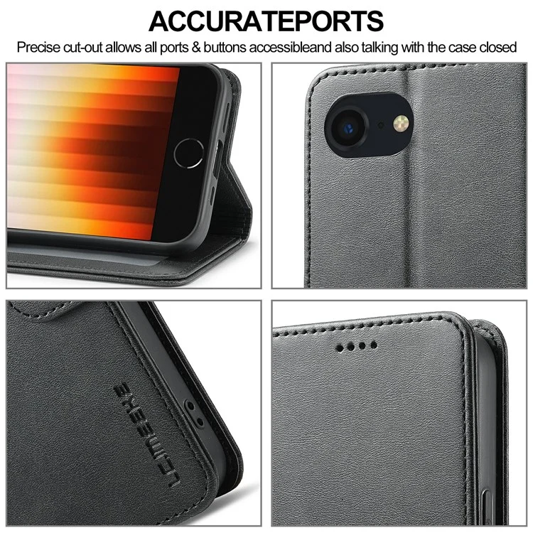 LC.IMEEKE Per iPhone SE (2024) Custodia Texture Vitello Chiusura Magnetica Stand Cover per Telefono - Nero