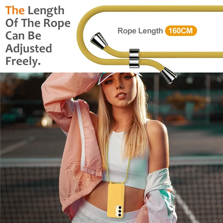 For Samsung Galaxy S24+ Case Card Holder Silicone Phone Cover with Lanyard - Yellow