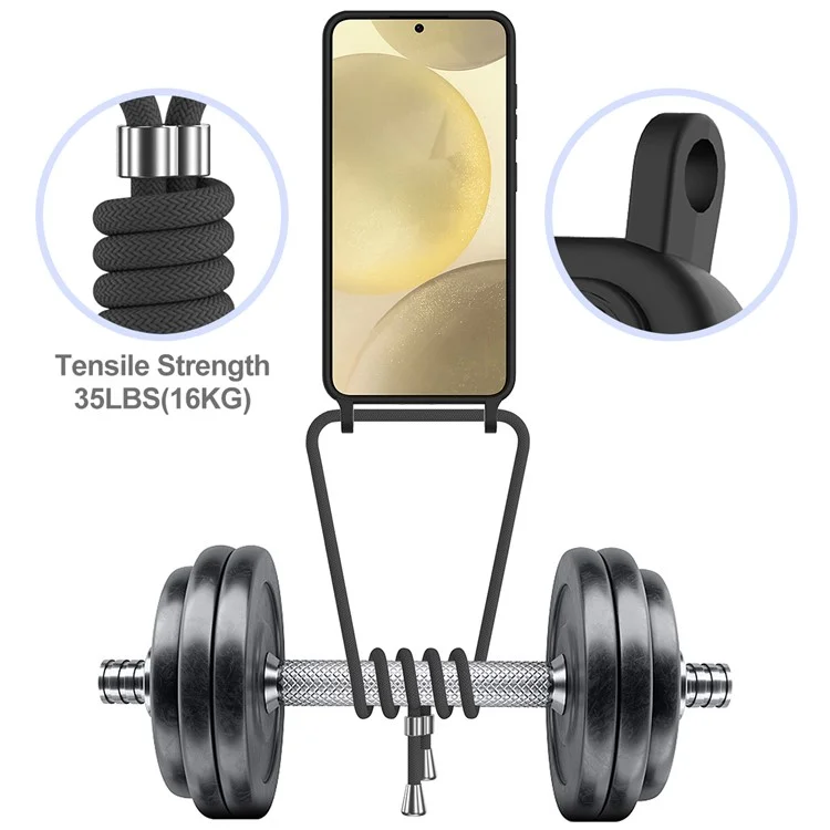 Para Samsung Galaxy A55 5G Funda Silicona Líquida Soporte de Tarjeta Trasera Funda de Teléfono con Cordón Ajustable - Negro