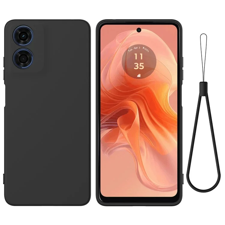 Para Motorola Moto G04s 4G / G04 4G Funda Líquido Silicona Anti-arañazos Carcasa Protectora con Correa para la Muñeca - Negro