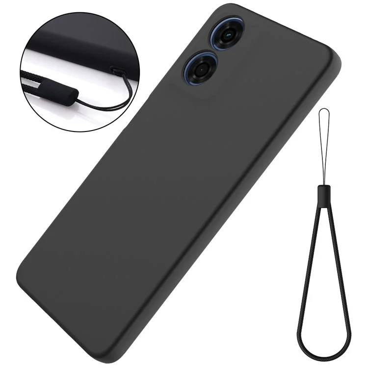 Para Motorola Moto G04s 4G / G04 4G Funda Líquido Silicona Anti-arañazos Carcasa Protectora con Correa para la Muñeca - Negro