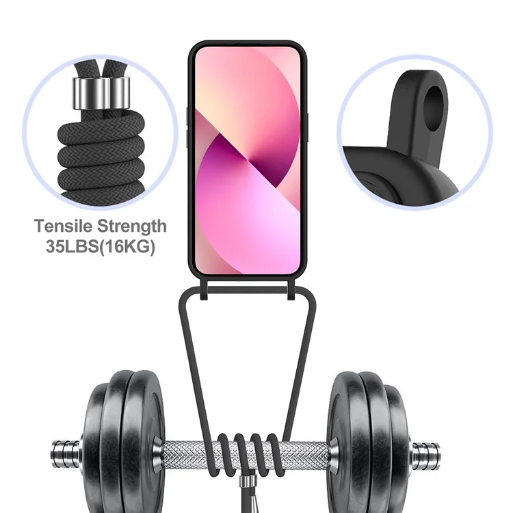 Чехол для iPhone 14 Plus с ремешком, жидкий силикон, ударопрочный чехол для телефона - черный