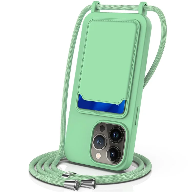 Funda para iPhone 14 Pro Case Liquid Silicone Slim Shockproof Phone Cover con Cuerda Ajustable - Verde