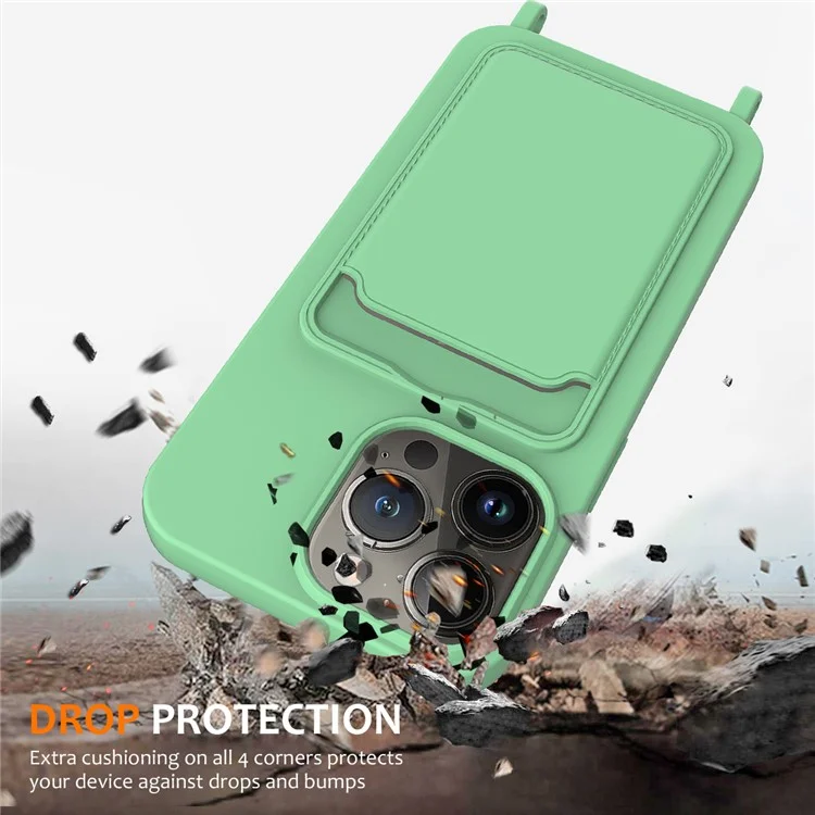 Funda para iPhone 14 Pro Case Liquid Silicone Slim Shockproof Phone Cover con Cuerda Ajustable - Verde