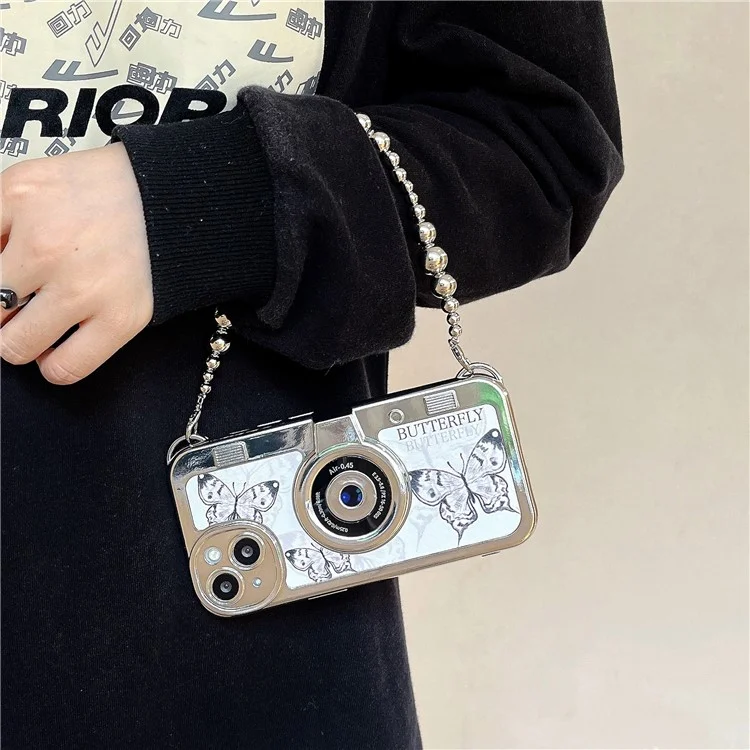 Wholesale Phone Cases for iPhone 13 Electroplating Camera Shaped TPU Phone Cover with Chain