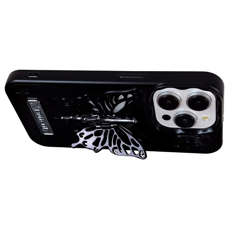 Pour iPhone 14 Pro Matte TPU Cover Butterfly Shaped PC Kickstand Cell Phone Cases - Noir