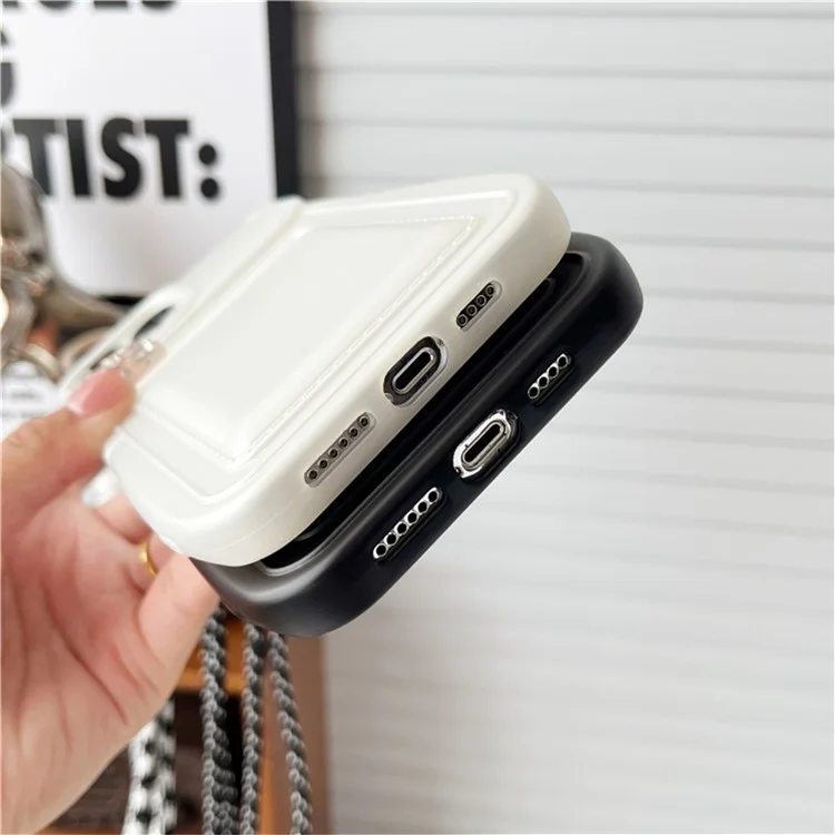 Shoulder Phone Pouch for iPhone 14 Pro TPU Case Skin-touch Protective Phone Cover with Card Holder - Black