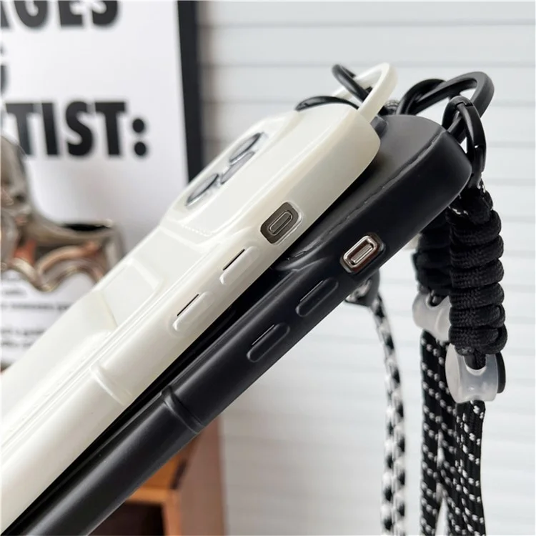 Shoulder Phone Pouch for iPhone 14 Pro TPU Case Skin-touch Protective Phone Cover with Card Holder - Black