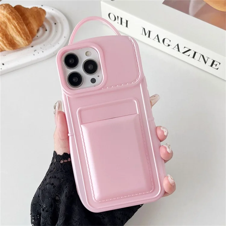 For iPhone 15 Pro Max Case Stylish Card Holder TPU Phone Cover Mobile Parts Wholesale - Pink