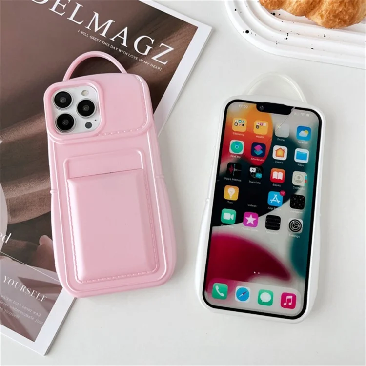 For iPhone 15 Pro Max Case Stylish Card Holder TPU Phone Cover Mobile Parts Wholesale - Pink