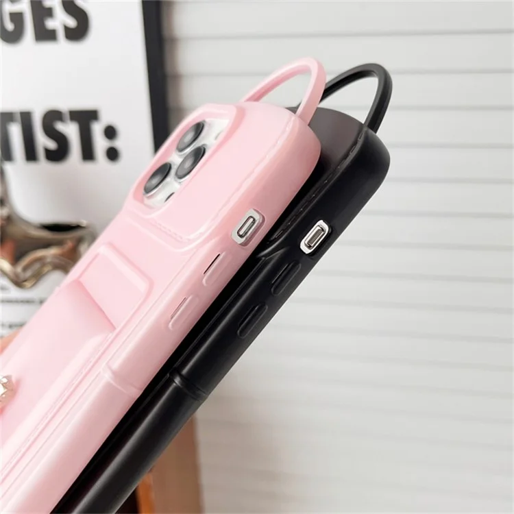 For iPhone 15 Pro Max Case Stylish Card Holder TPU Phone Cover Mobile Parts Wholesale - Pink