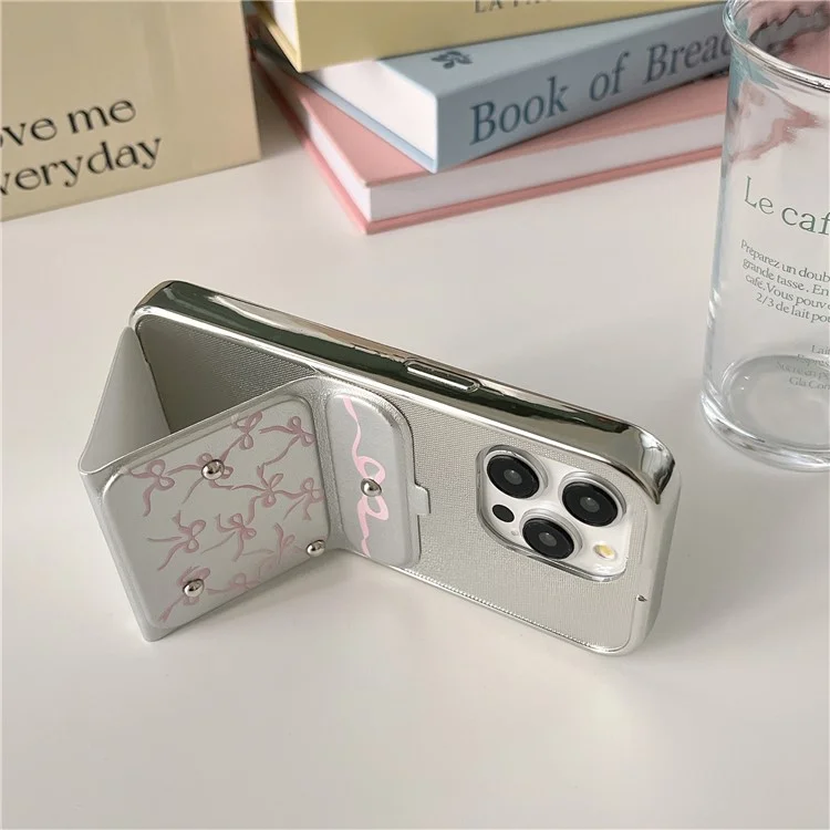 Für iPhone 15 Pro Max Case Schleifenmuster Leder+TPU Ständer Handyhülle Linsenschutz