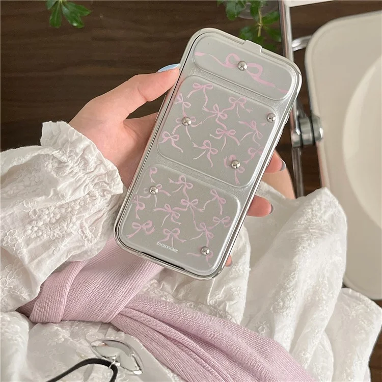 Für iPhone 15 Pro Max Case Schleifenmuster Leder+TPU Ständer Handyhülle Linsenschutz