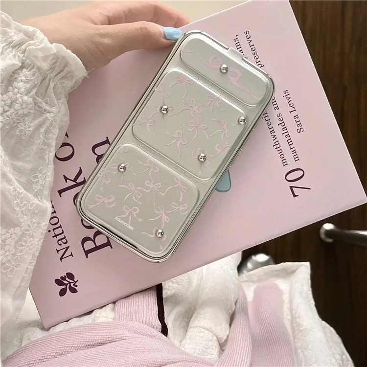 Für iPhone 15 Pro Max Case Schleifenmuster Leder+TPU Ständer Handyhülle Linsenschutz