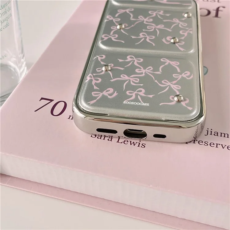 Für iPhone 15 Pro Max Case Schleifenmuster Leder+TPU Ständer Handyhülle Linsenschutz