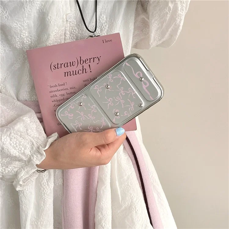 Für iPhone 15 Pro Max Case Schleifenmuster Leder+TPU Ständer Handyhülle Linsenschutz