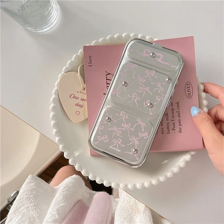Für iPhone 15 Pro Max Case Schleifenmuster Leder+TPU Ständer Handyhülle Linsenschutz