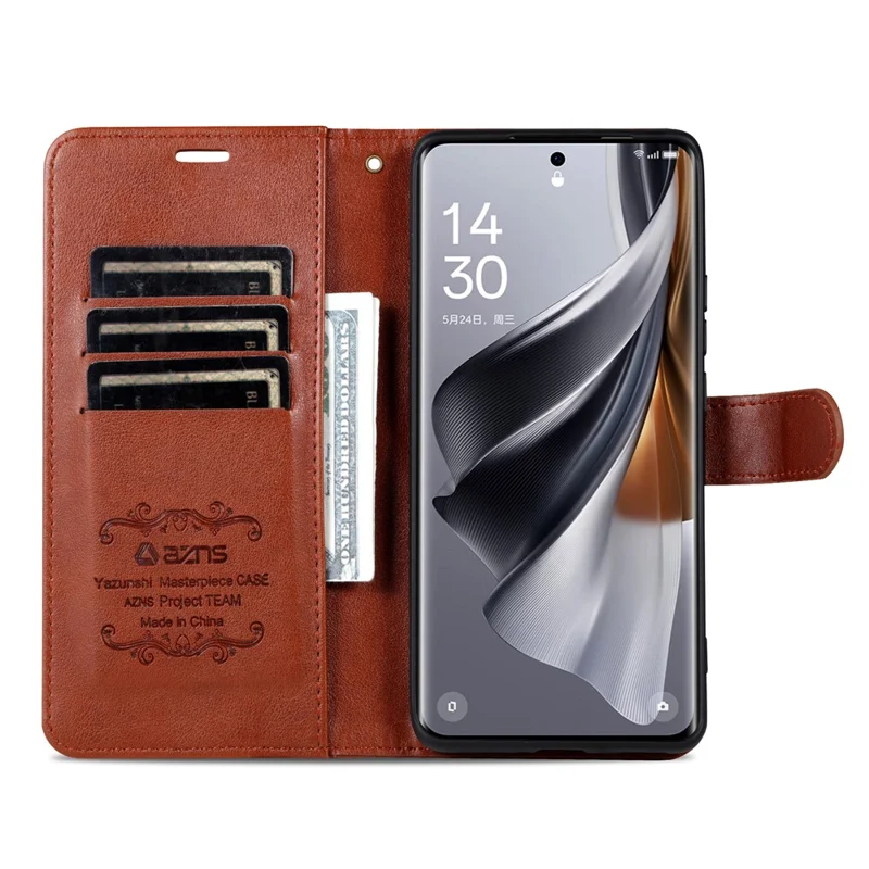 AZNS For Oppo A3 Pro (China) 5G Case TPU Inner Shell Leather Card Holder Wallet Phone Cover - Brown