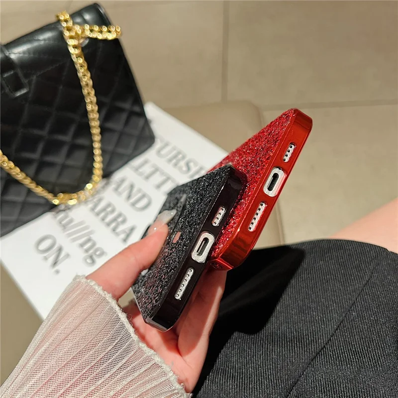 For iPhone 13 Pro Magnetic Case TPU+PC Glitter Sparkling Electroplating Phone Cover - Red