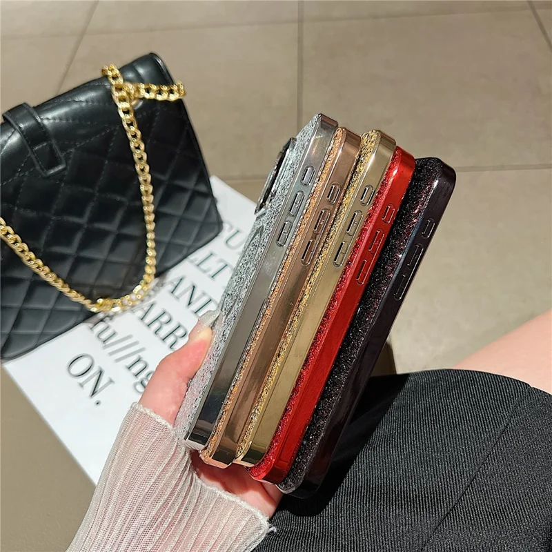 For iPhone 13 Pro Magnetic Case TPU+PC Glitter Sparkling Electroplating Phone Cover - Red