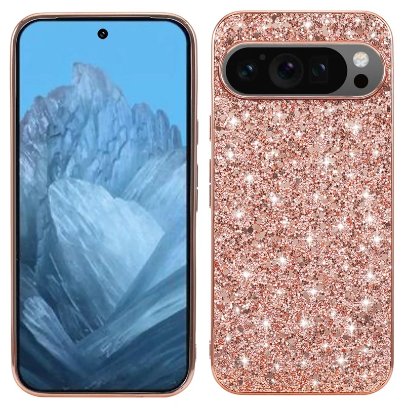 For Google Pixel 9 / Pixel 9 Pro Case Sequins Bling TPU+PC Cover Cell Phone Accessory   - Rose Gold