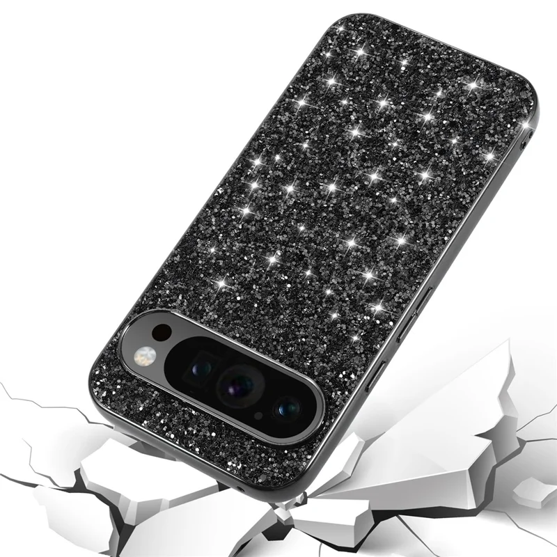 For Google Pixel 9 Pro XL Case Støddæmpende TPU+PC Pailletter Bling Telefon Bagdæksel - Rosenød