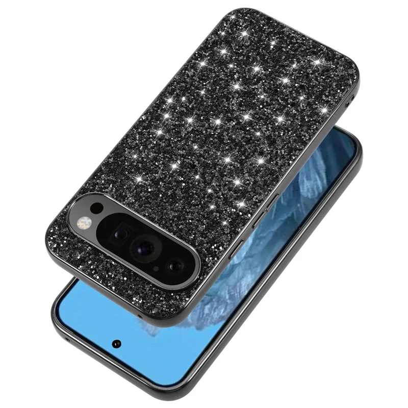 For Google Pixel 9 Pro XL Case Støddæmpende TPU+PC Pailletter Bling Telefon Bagdæksel - Rosenød