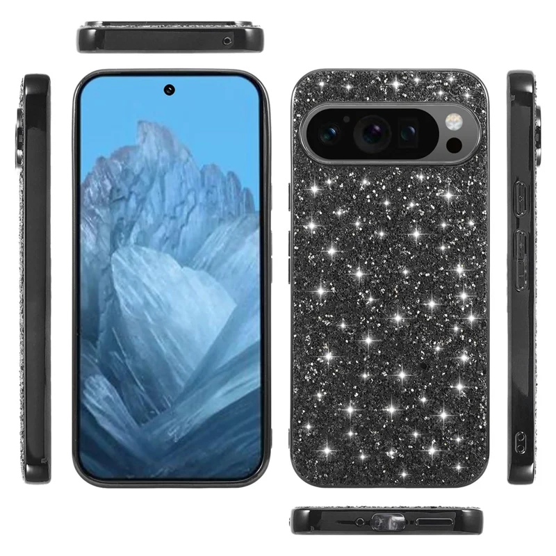 For Google Pixel 9 Pro XL Case Støddæmpende TPU+PC Pailletter Bling Telefon Bagdæksel - Rosenød