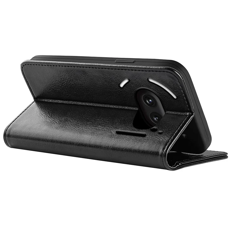 For Nothing Phone (2a) Plus / Phone (2a) Case Crazy Horse Texture PU Leather+TPU Flip Phone Cover - Black
