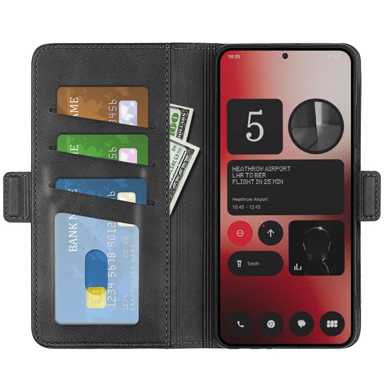For Nothing Phone (2a) Plus / Phone (2a) Case Leather Adjustable Stand Smart Phone Cover with Dual Magnetic Clasp - Black