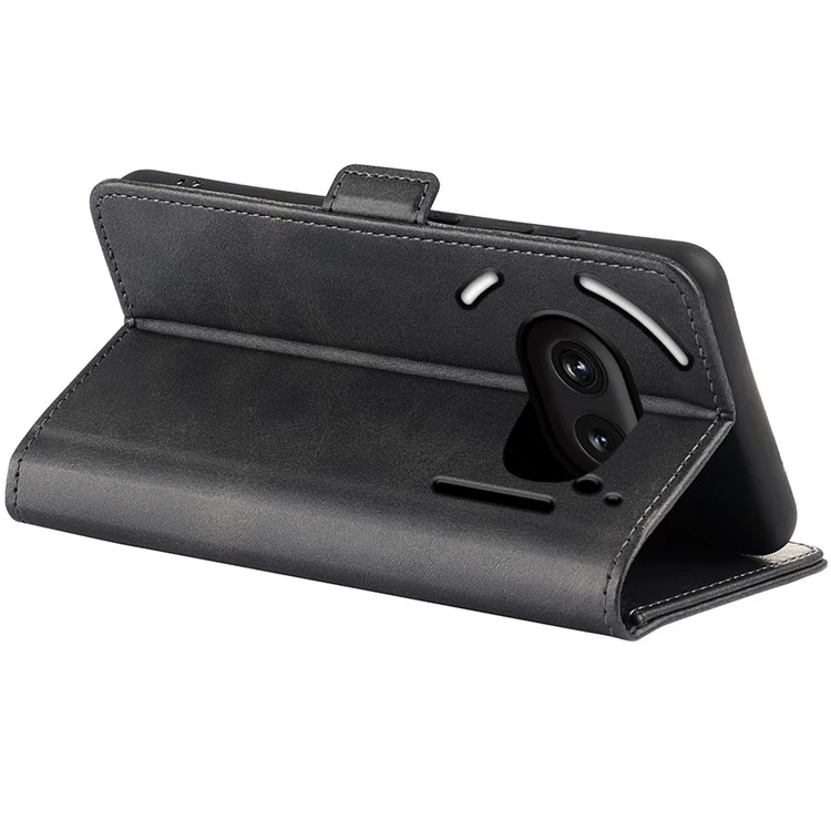 For Nothing Phone (2a) Plus / Phone (2a) Case Leather Adjustable Stand Smart Phone Cover with Dual Magnetic Clasp - Black
