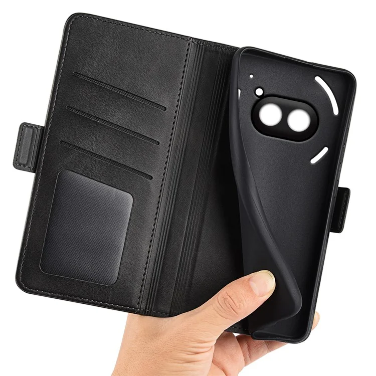 For Nothing Phone (2a) Plus / Phone (2a) Case Leather Adjustable Stand Smart Phone Cover with Dual Magnetic Clasp - Black