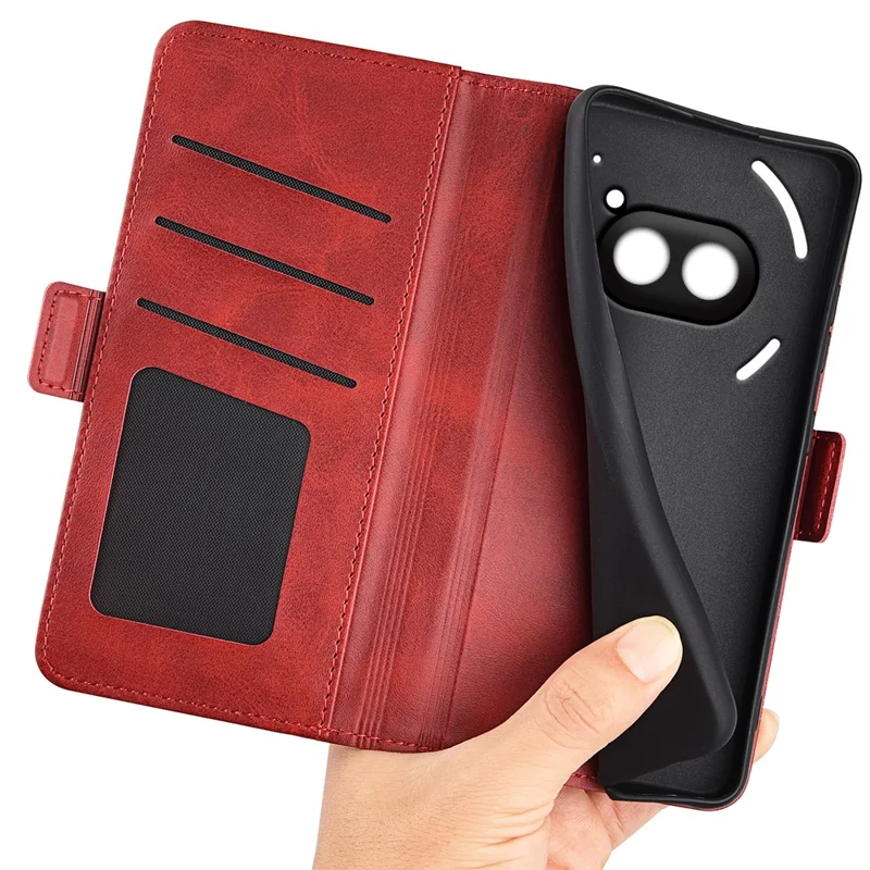 For Nothing Phone (2a) Plus / Phone (2a) Case Leather Adjustable Stand Smart Phone Cover with Dual Magnetic Clasp - Red