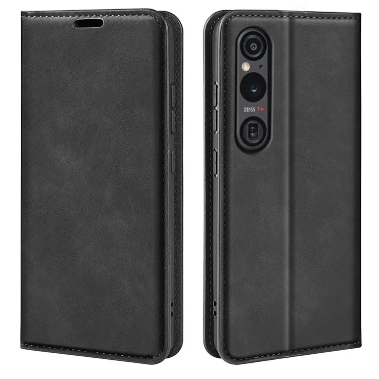 For Sony Xperia 1 VI Case Skin Touch PU Leather Drop Protection Phone Cover - Black