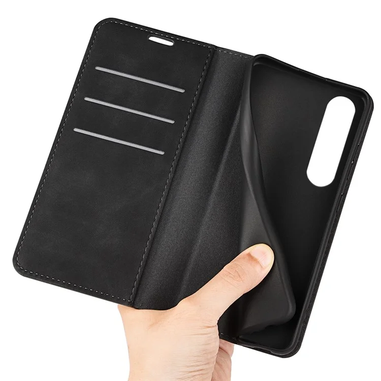 For Sony Xperia 1 VI Case Skin Touch PU Leather Drop Protection Phone Cover - Black
