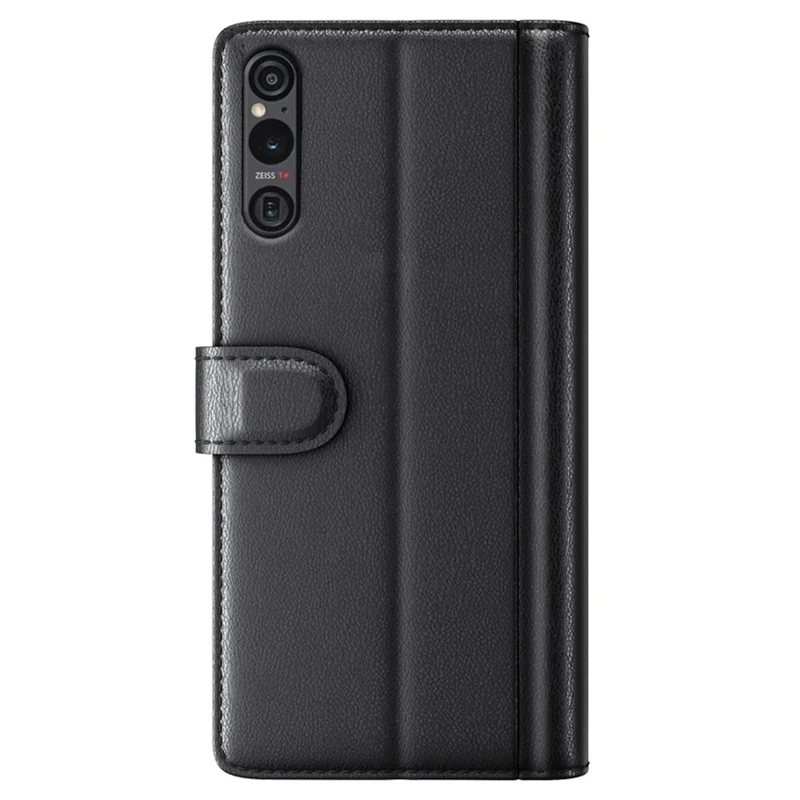 For Sony Xperia 1 VI Case Genuine Split Leather Phone Cover with Wallet Stand - Black