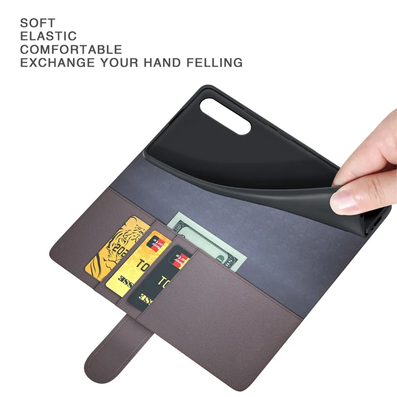 For Sony Xperia 1 VI Case Genuine Split Leather Phone Cover with Wallet Stand - Black