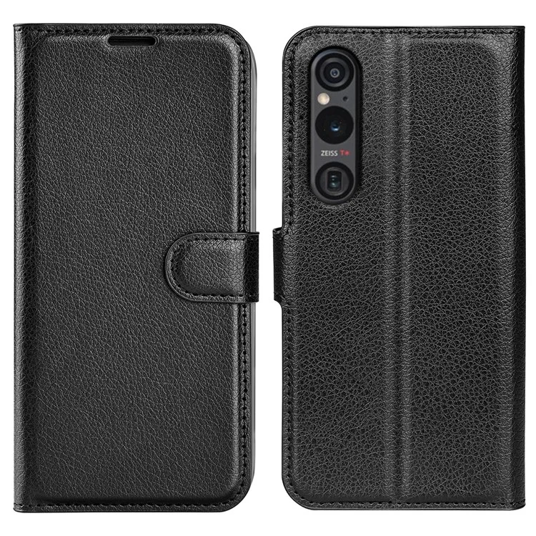 For Sony Xperia 1 VI Magnetic Case PU Leather Litchi Texture Phone Stand Cover - Black