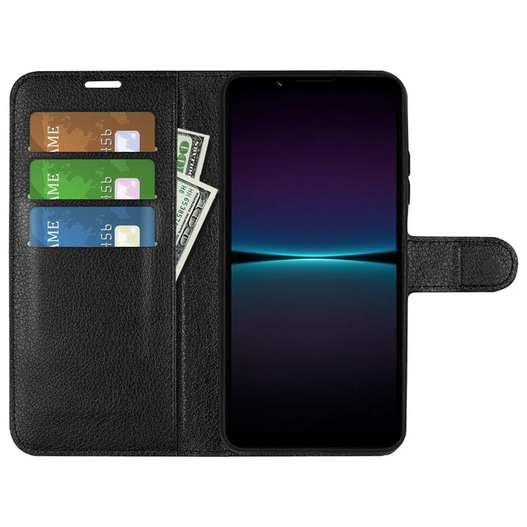 For Sony Xperia 1 VI Magnetic Case PU Leather Litchi Texture Phone Stand Cover - Black