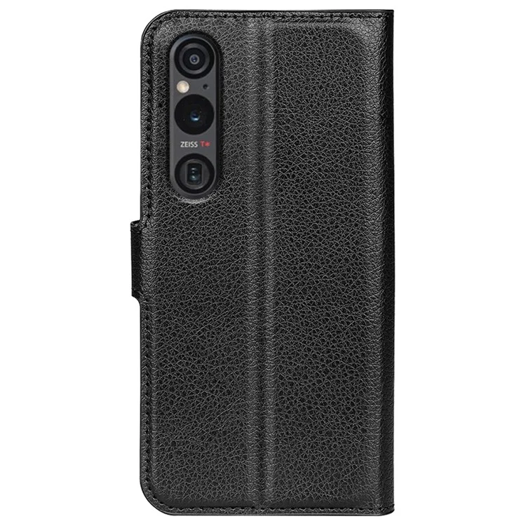 For Sony Xperia 1 VI Magnetic Case PU Leather Litchi Texture Phone Stand Cover - Black